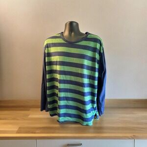 Vintage 90s Y2K JOE BOXER Raglen Green Blue Crewneck Sweatshirt L Grunge Striped